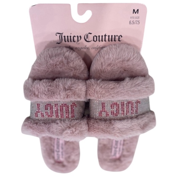 Juicy Couture Shoes - JUICY COUTURE JC Halo 2 Mauve/Silver Faux Fur Blingy Slippers NWT Medium 6.5/7.5